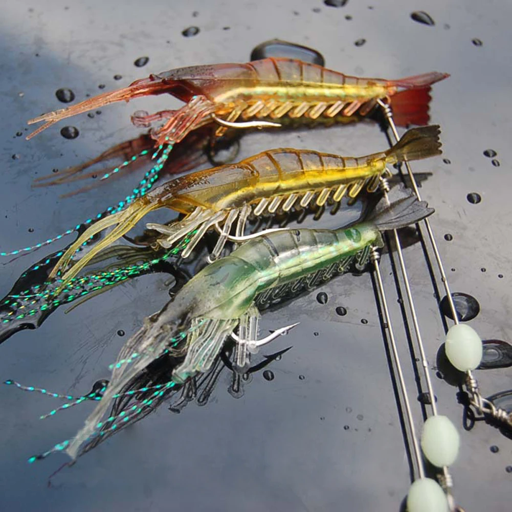 

3pcs Luminous Simulation Prawn soft Shrimp Fishing lure Floating Shaped Worn Fake lure Hook isca artificial soft bait 9.5cm/6g
