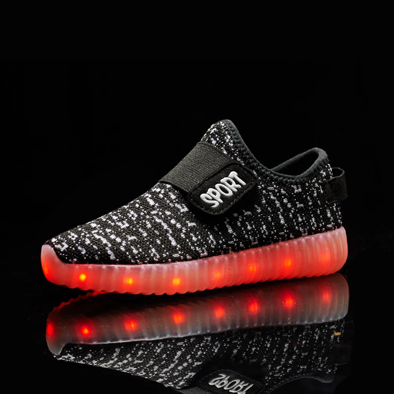 Size 25-37 Kids Led USB Recharge Glowing Shoes Children's Hook Loop Shoes Children's Glowing Sneakers Kids Led Luminous Shoes - Цвет: Черный