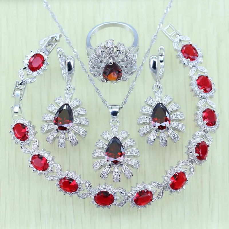 Reginababy Women Silver color Red Rhinestone White Zircon Jewelry Sets