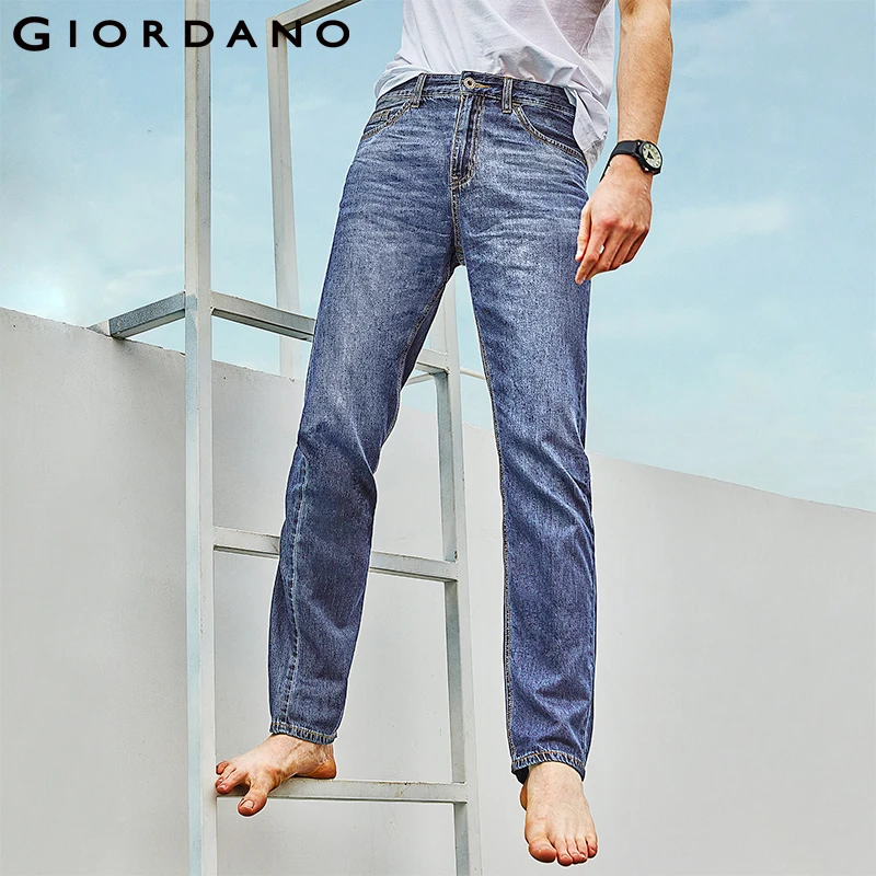 

Giordano Men Denim Jeans Men Whiskered Washed 100% Quality Cotton Thin Denim Men Jeans Zip Button Closure Five-pocket Jean Pants