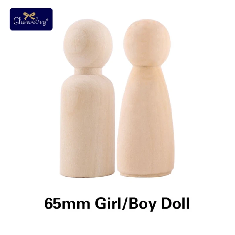 100pc Wooden Peg Dolls Family Wood Diy Crafts Natural Unfinished Wooden People DIY Baby Wooden Doll Teether Toys For Kids Gift - Цвет: 65mm Girl Boy Dolls