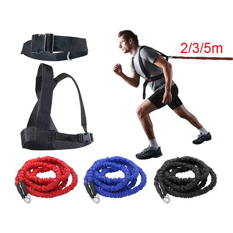 Goedkoop 1 set 2 3 5 m Fitnessapparatuur Dubbele Weerstand Band Training Trekkoord Stretch Touw Track Veld running Explosieve Kracht Springen