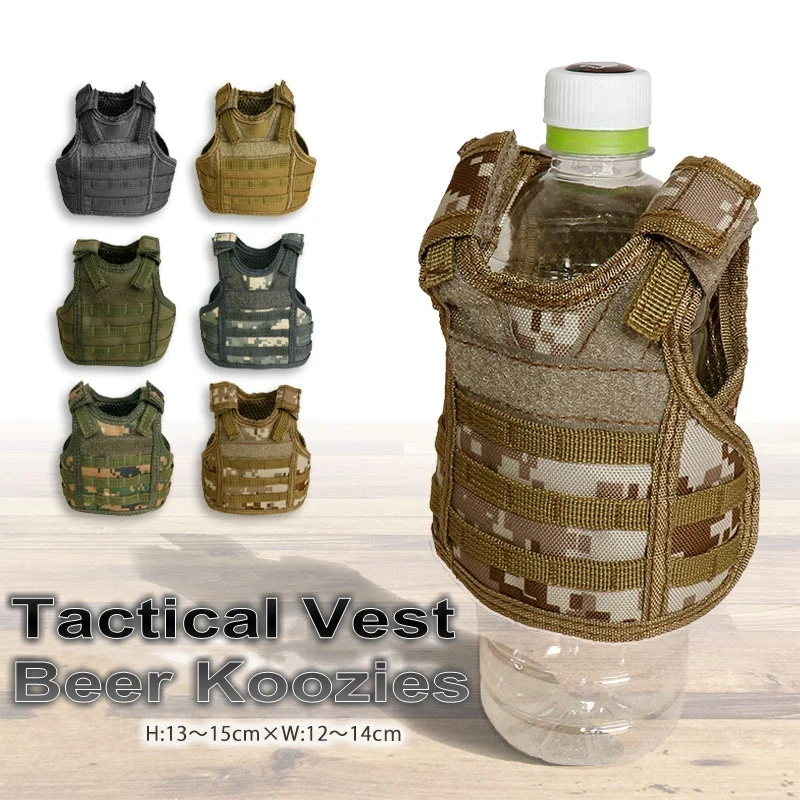 Military Mini Tactical Molle Vest Beer Beverage Cooler Drink Holder Miniature Hunting Vests Wine Water Bottle Cover Pouch