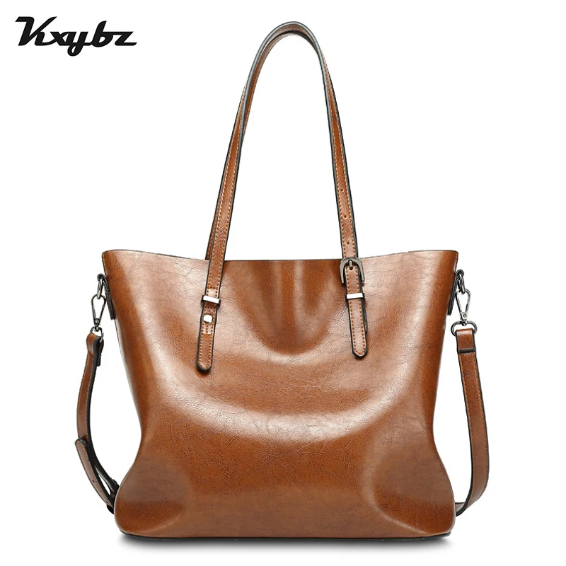 

KXYBZ 2018 Famous Brand Leather Women Tote Large Capacity Bag Luxury Retro Simple Fashion Shoulder Bag For Ladies Handbags K2003