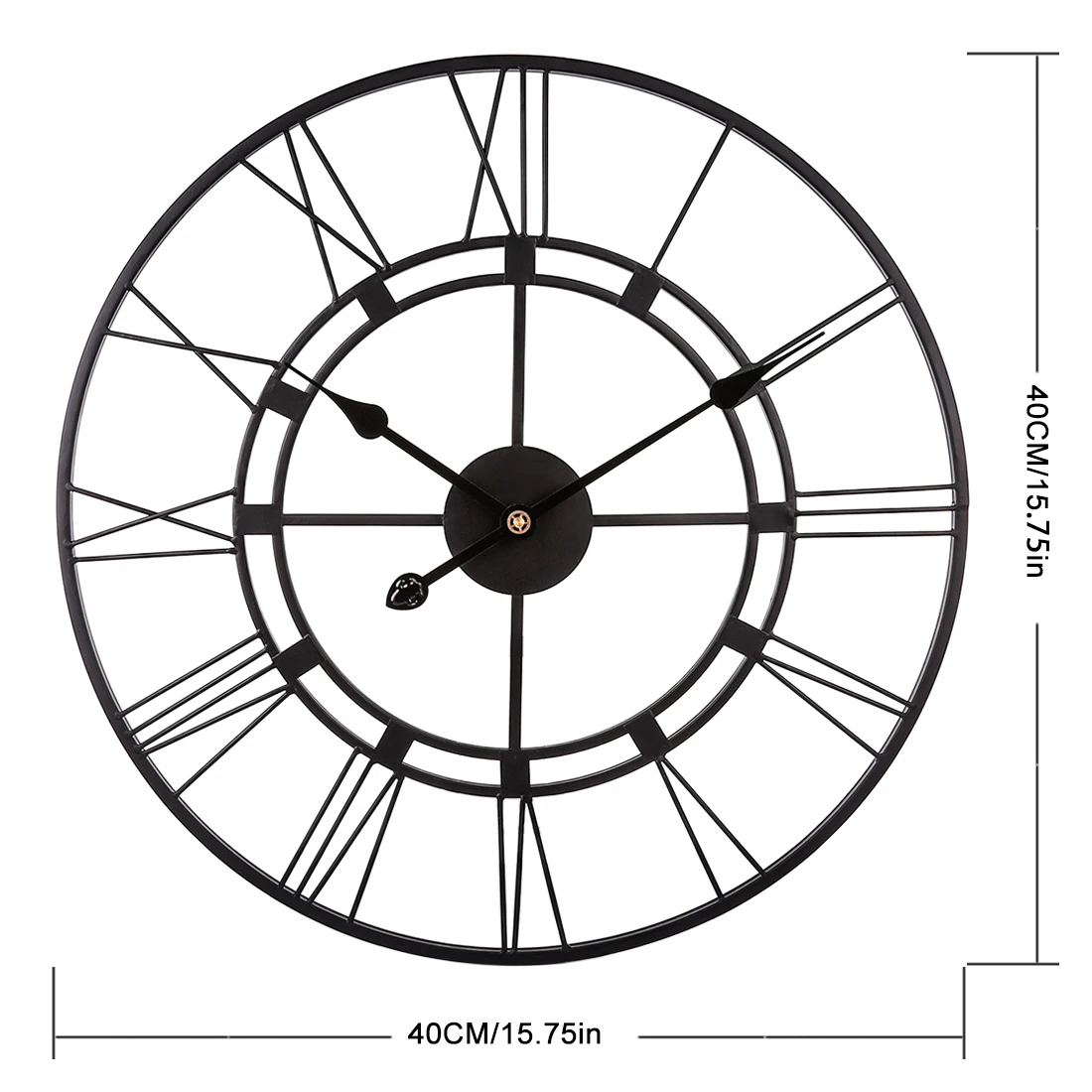 40 см 3D Ретро Железный арт немой римские цифры Подвесные часы бесшумные настенные часы для домашнего офиса Декор-черный/золотой