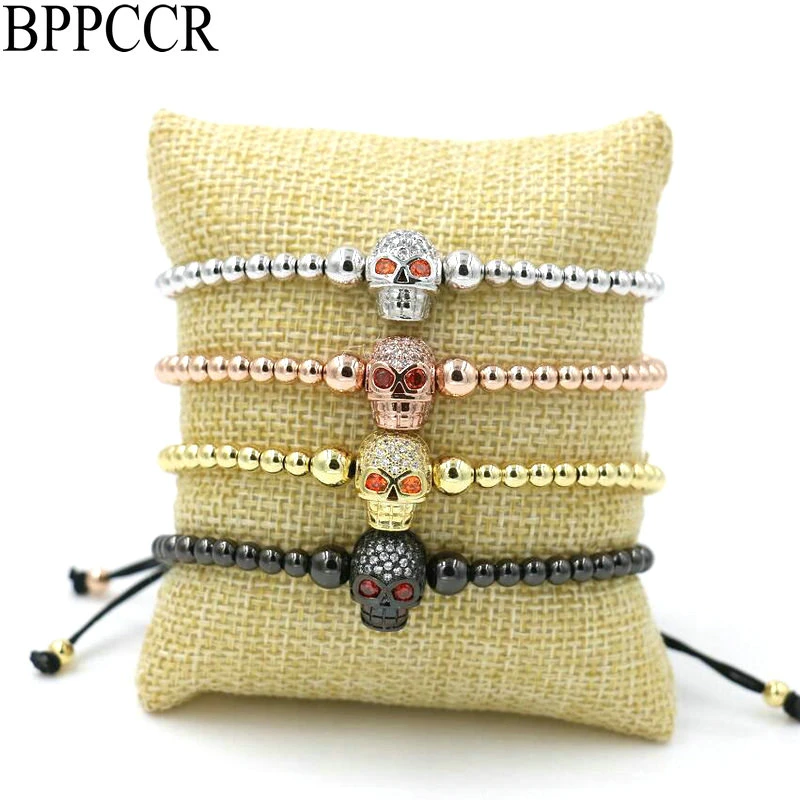 BPPCCR cordones trenzados con cabeza de calavera para hombre, Pulseras de joyería de ajuste de pavé, Pulseras de diamantes de imitación de circón hombre|pulseras jewelrymacrame bracelet - AliExpress