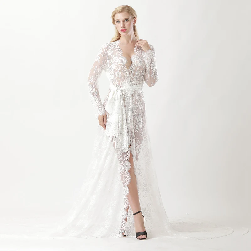 Sexy Newest Women's Vintage Mermaid Full Lace Floor Length Lace Dresses With Belt For Wedding Party Wear White Lace Trim Sexy Newest Women's Vintage Mermaid Full Lace Floor Length Lace Dresses With Belt For Wedding Party Wear White Lace Trim