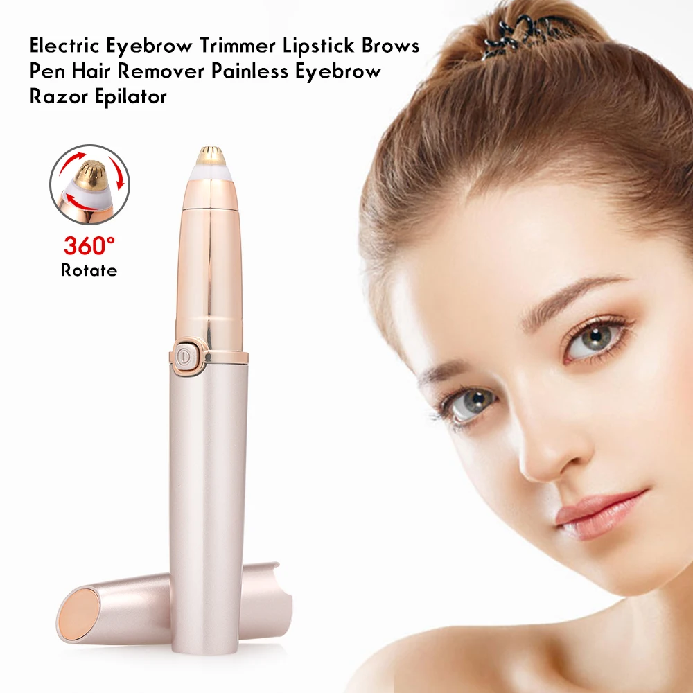 

Portable Electric Eyebrow Trimmer Lipstick Brows Pen Hair Remover Painless Eyebrow Razor Epilator with LED Light