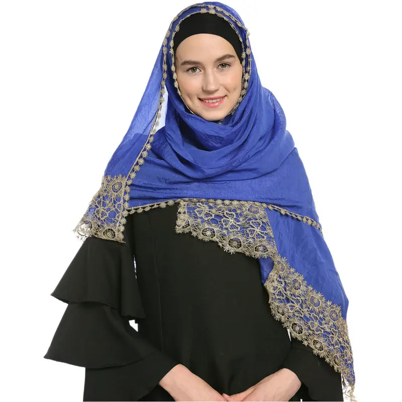 Babalet Для женщин Элегантный скромный Мусульманских Исламской Арабской Dubai мягкие дышащие кружева украшены платок хиджаб из Джерси шарф для