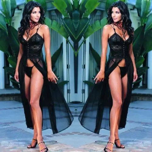 

2pcs Hot Women Sexy Lingerie Nightie Lace Mesh See-Through Sleepwear Dress Babydoll G-String Set Gift Erotic Underwear