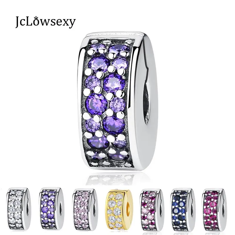 

925 Sterling Silver Pink Purple Clear Safety Stopper Austria Crystal Spacer Clips Bead Charms Fit Original Pandora Bracelets