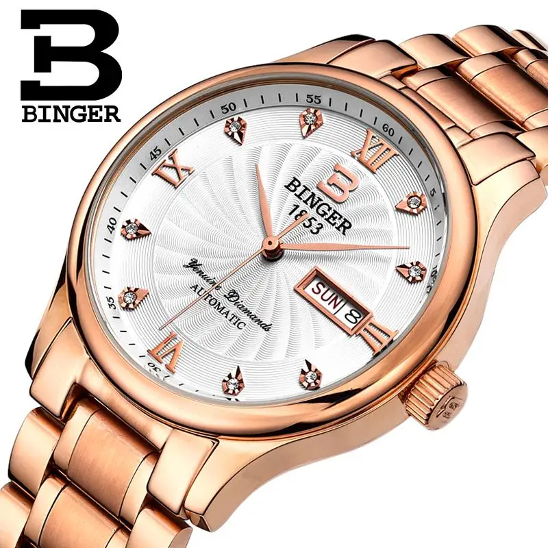 2017 Switzerland men s watchluxury brand clock BINGER luminous Quartz Wristwatches full stainless steel Waterproof B603B