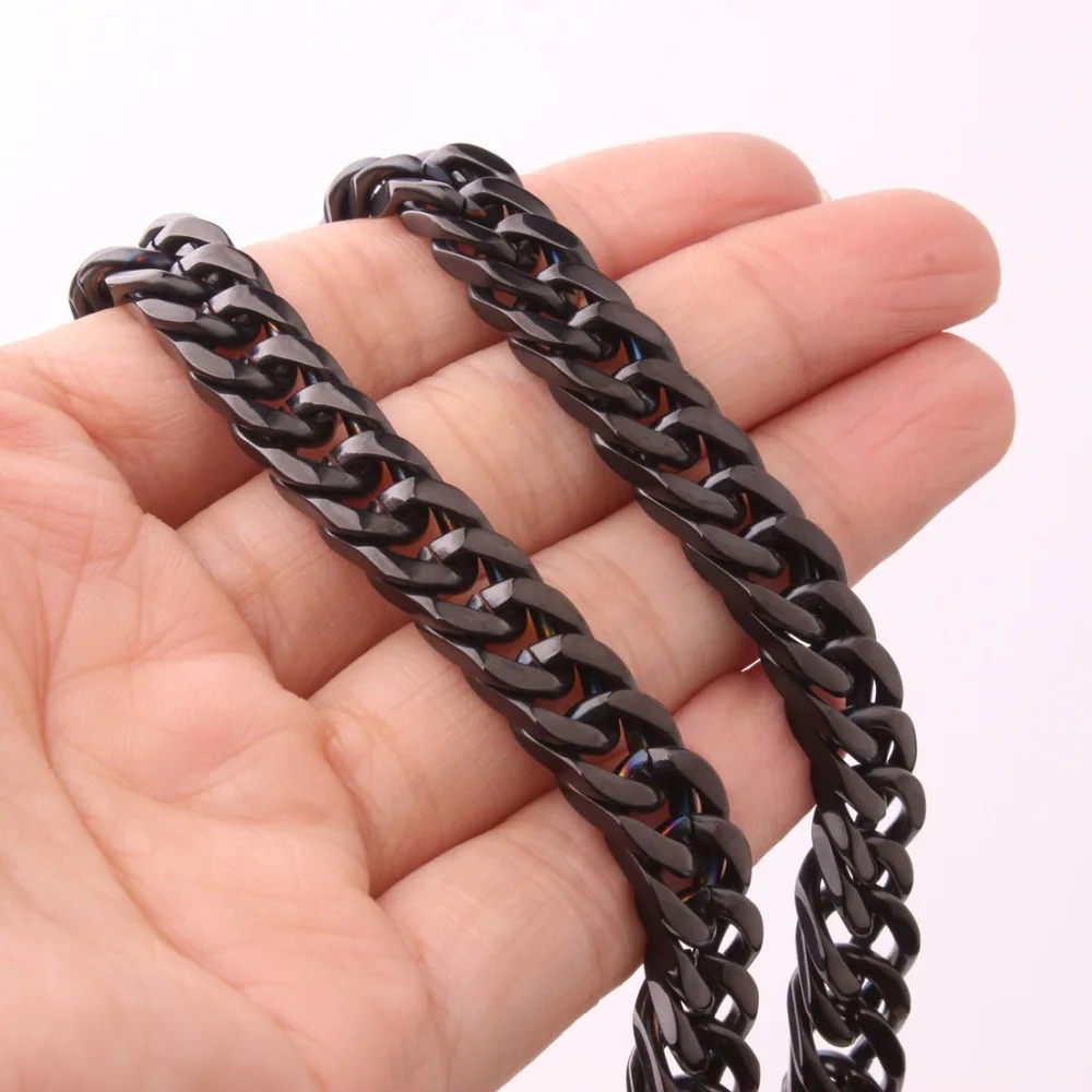 Hot Sale 7"40" 8mm Black Top Quality 316l Stainless Steel Men Solid Cuban Link Chain Curb