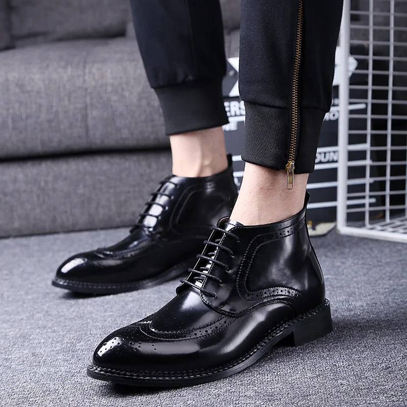 

England fashion men comfortable party banquet dress soft leather bullock shoes carved brogue oxfords shoe ankle boots mans boot