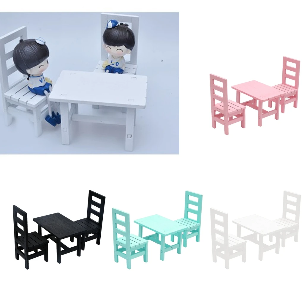 Miniature Wood Dining Table Chair Furniture Set for 1:6 Dollhouse Kids Pretend Play Toys Miniature Wood Dining Table Chair Furniture Set for 1:6 Dollhouse Kids Pretend Play Toys