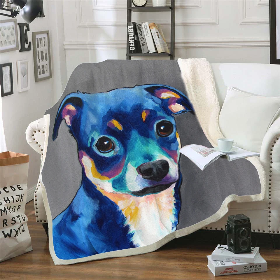 

Colorful Dog Print Throw Blanket Boho Bohemian Sherpa Fleece Bedding Velvet Plush Pink and Blue Blanket for Beds Dropship