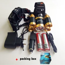 z60R10 T6+XPE LED Head Lamp 16000lm Zoomable Headlamp 5leds Headlight Tube Torch LED Flashlight+Car Charger+18650 Batteries