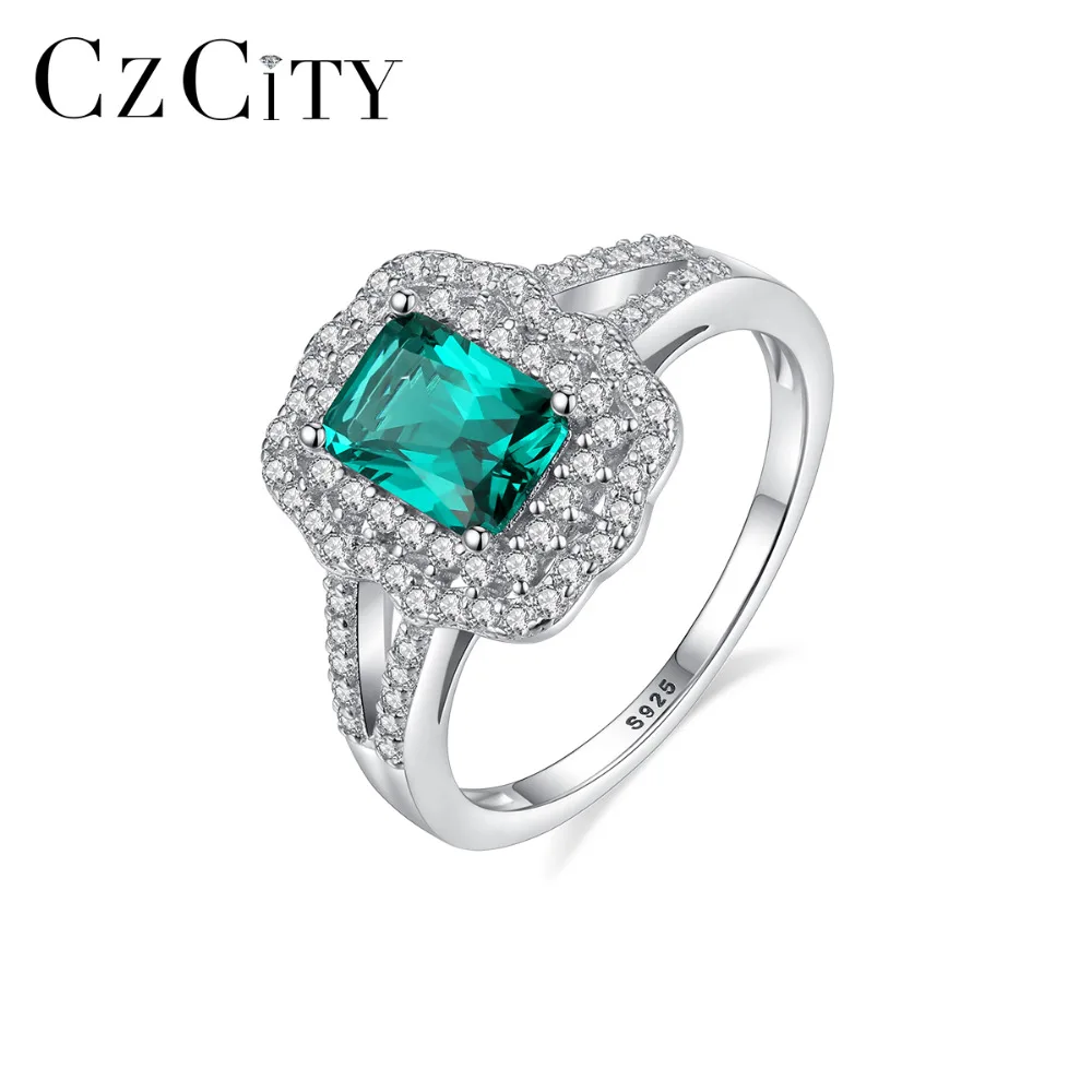 CZCITY Genuine 925 Sterling Silver Emerald Rings for Women Engagement Wedding Big Round Gemstone Bypass Anel Fine Jewelry SR0333 CZCITY Genuine 925 Sterling Silver Emerald Rings for Women Engagement Wedding Big Round Gemstone Bypass Anel Fine Jewelry SR0333