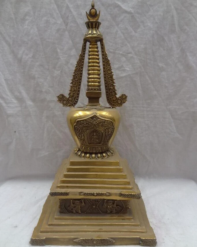 

song voge gem S5566 18" Tibet Brass Buddhist Shakyamuni Buddha Statue FengShui Protect Stupa Set