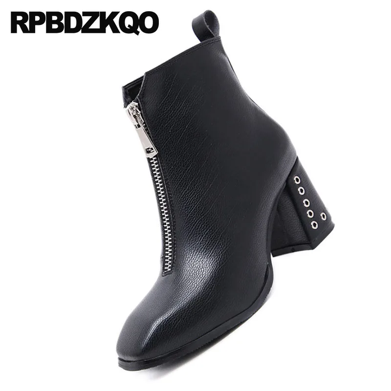 Zapatos Square Alto Lujo Otoño Toe Beige Tacón Corto 2018 Botines Metal Vendimia Chunky De negro Diseñador Señoras Botas Negro Mujer wwYqSpr