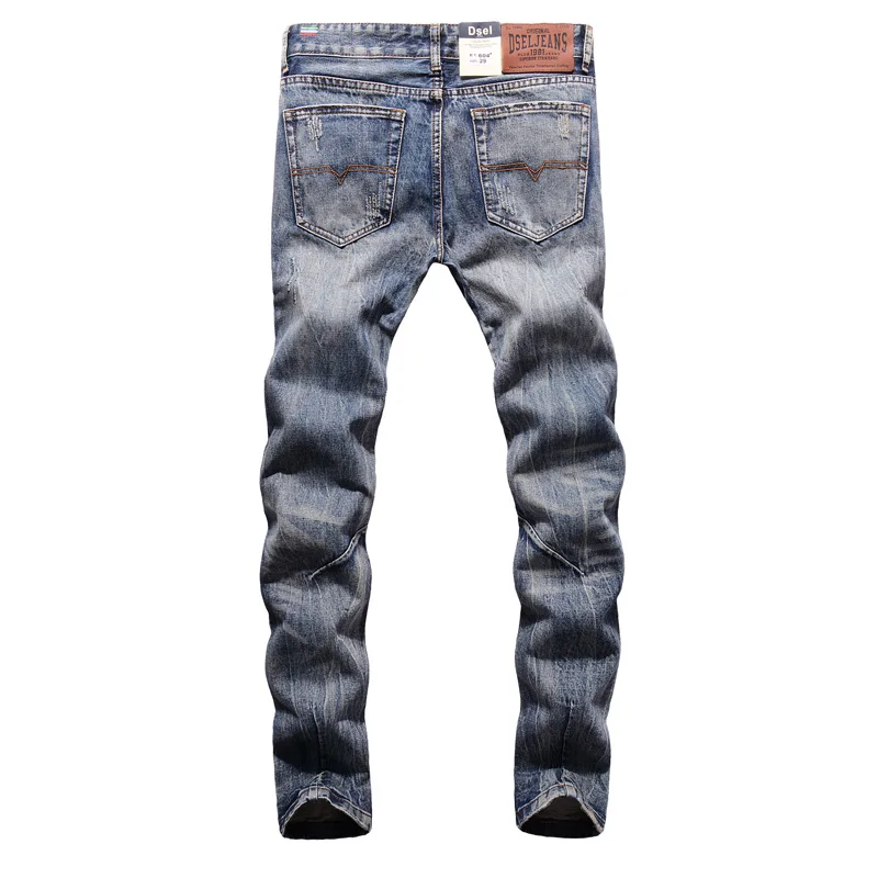 Italian Fashion Designer Men Jeans Dark Gray Classical Style Ripped Jeans Men 100% Cotton Slim Fit Famous Brand Jeans Homme 