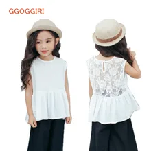 GGOGGIRI бренд большие Chlidren Костюмы новые девушки летние милые хлопковые назад качество Кружева Повседневные без рукавов с круглым вырезом модные блузки
