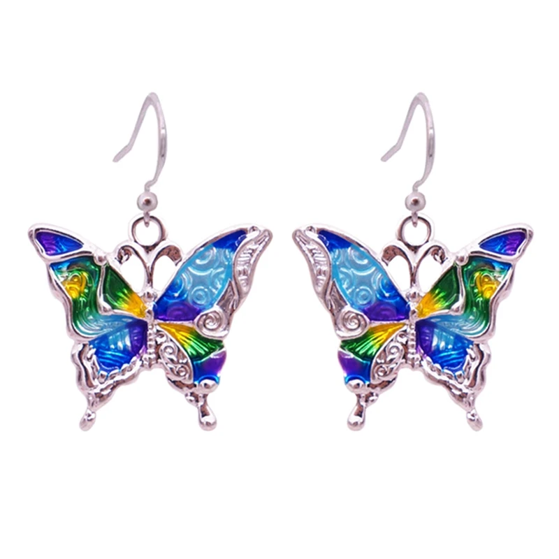Красочные эмалированные серьги-бабочки для женщин, винтажные богемные висячие серьги, ювелирные изделия