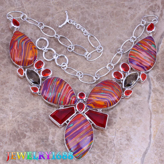 

Marvelous Multicolor Natural Stone Silver Plated Grade Necklace L634