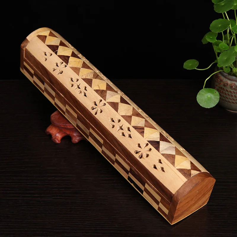 

F Solid Wood Dual Use Incense Burner Handmade Wooden Indian Cone Stick Holders Lying Censer for India Sticks and Cones Base