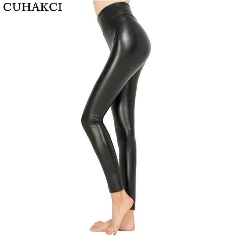 Goede CUHAKCI 2017 Gratis dropshipping Vrouwen Hot Sexy Black Wet Look Faux Leather Leggings Slim Shiny Broek Plus maat S M L XL XXL