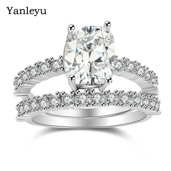 

Yanleyu 2019 New Trendy Couple Rings Set Pure 925 Sterling Silver AAA Zircon Wedding Rings for Women Engagement Jewelry PR342