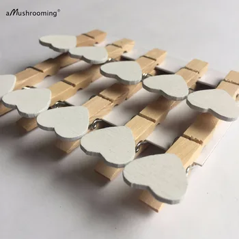 

80 white colored mini heart clothespins natural wood clothes pin - small photo wood clip wedding party favor gift embellishment