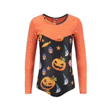 

dance clothes girls children ballet gymnastics practice Long-sleeved Halloween pumpkin head pattern body suit clothes