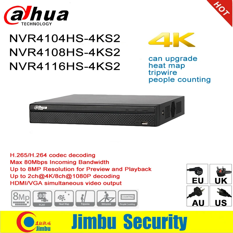 

Dahua NVR P2P 4K Network Video Recorder NVR4104HS-4KS2 NVR4108HS-4KS2 NVR4116HS-4KS2 4CH 8CH 16CH 1U 4K & H.265/H.264 Tripwire