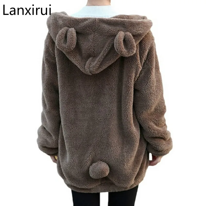 

Sudaderas Mujer 2018 Loose Fluffy Bear Ear Hoodie Hooded Jacket Warm Outerwear Coat Casual Kawaii Panda Hoodie Sweatshirt Women