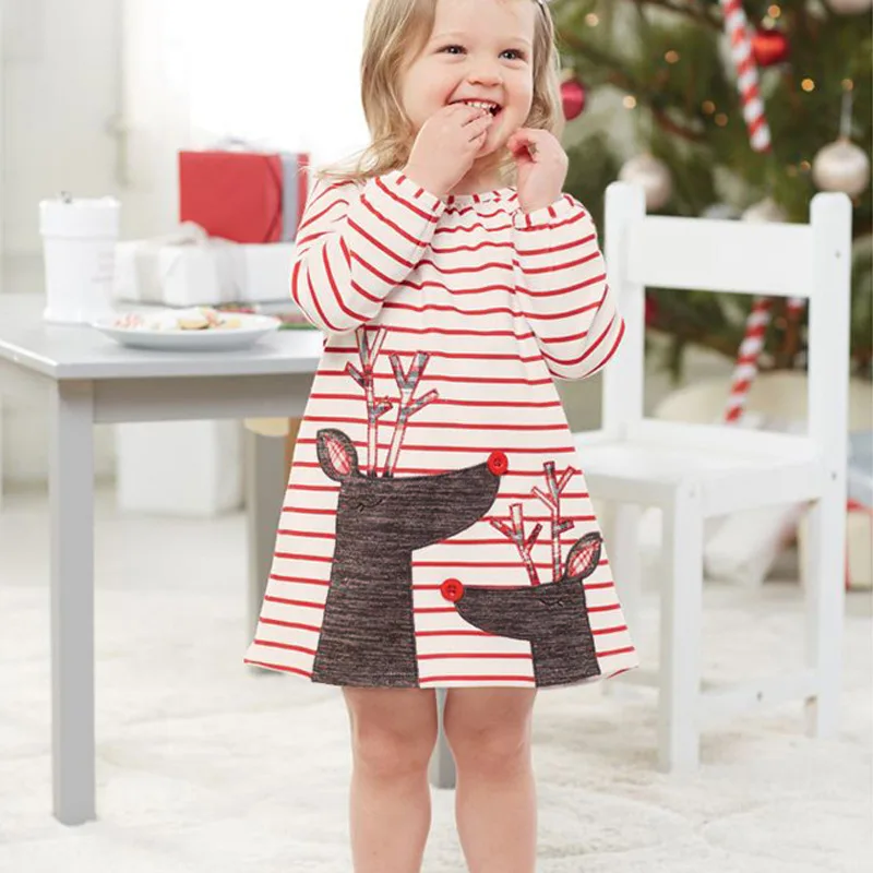 

New Pattern Children Spring And Autumn Season Girl Christmas Long Sleeve Stripe Milu Child Dress