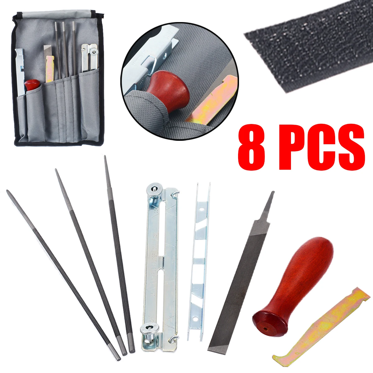 8PCS Chain Saw Sharpening Kit Guide Bar File Instruction Chainsaw File Tool Set for Flat File Depth Gauge