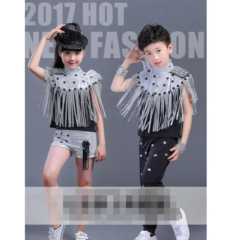 Детские современные джазовые танцевальные костюмы с кисточками, расшитая Блестками одежда с короткими рукавами для девочек, одежда для бальных танцев в стиле хип-хоп, танцевальная одежда для сцены