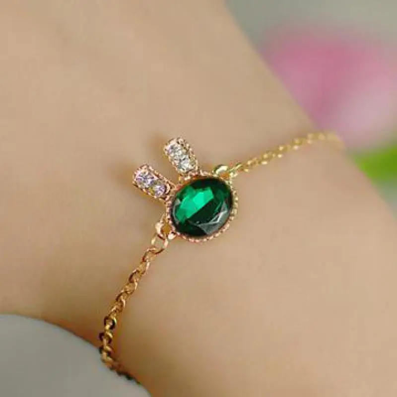 

New stylish temperament decoration simple crystal bracelet sea green rabbit bracelet girls gifts