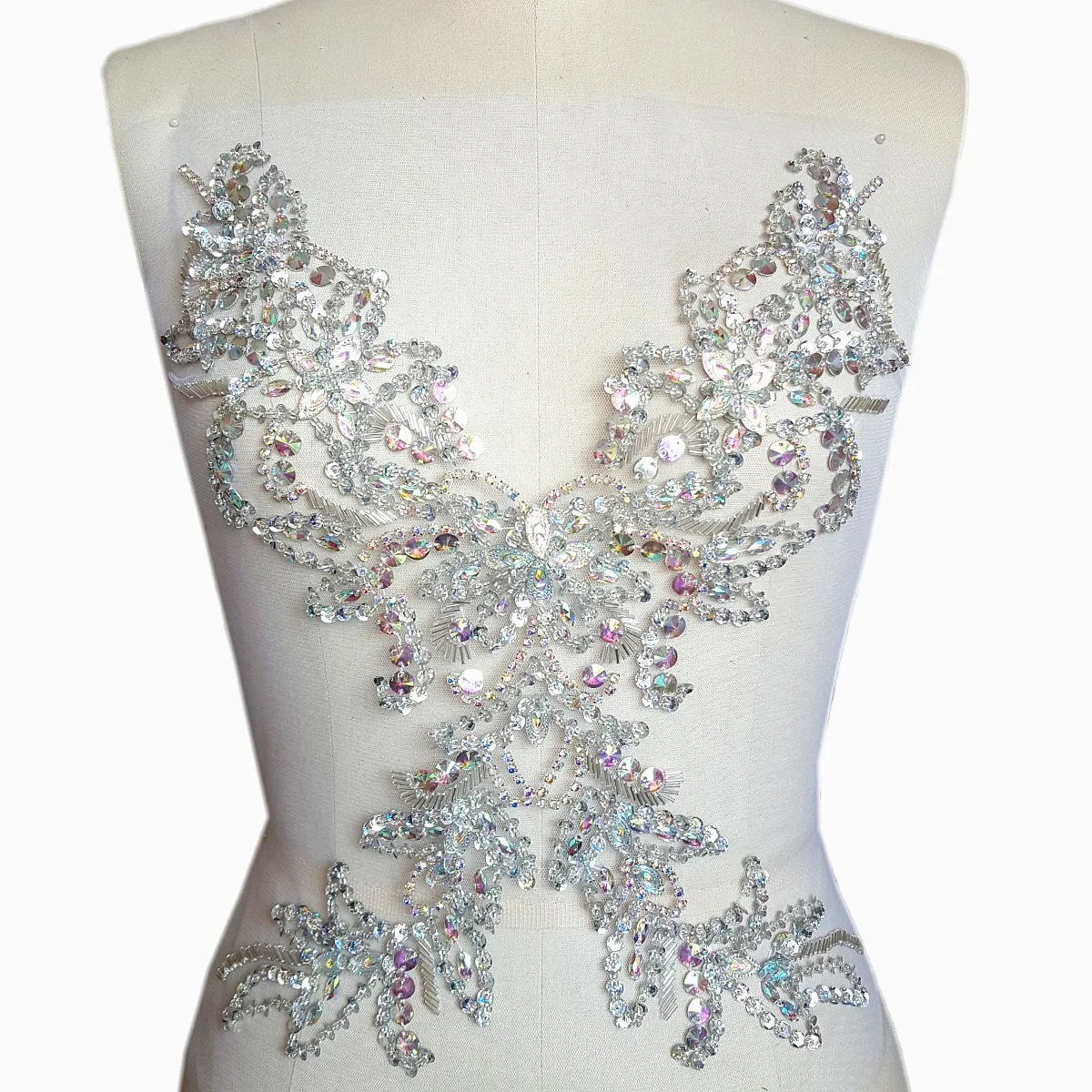 

STUNNING AB Handmade Sew on Diy Crystal Rhinestone Sequin Beads Applique Patches 29x39cm Sewing for Wedding Evening Bridal Dress