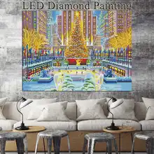 HUACAN светодиодный светильник Алмазная Вышивка Полный комплект алмазная живопись Ландшафтная мозаика с бриллиантами искусство с рамкой Рождественское украшение
