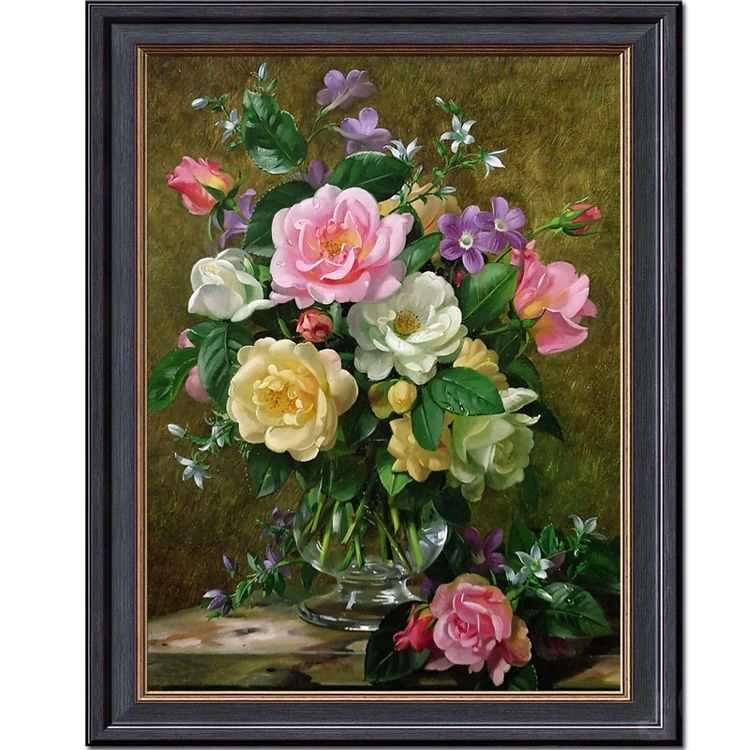 

14/16/18/27/28 Needlework,DIY Cross stitch,Sets For Full Embroidery kit,Noble vase rose peony flower Printed Pattern Wedding 5th