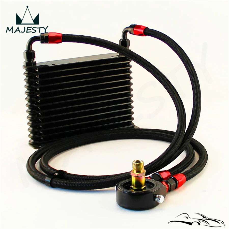 13 Rows 32MM AN 8AN Universal Engine Oil Cooler+Oil line Flat Filter