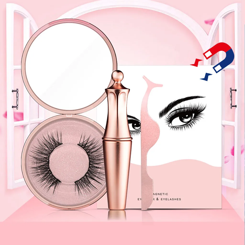

New Fashion Eyelashes Eyeliner Eyelash Curler Set 5 Magnet Liquid Eyeliner Eyelashe With Eyeliner Tweezers Set