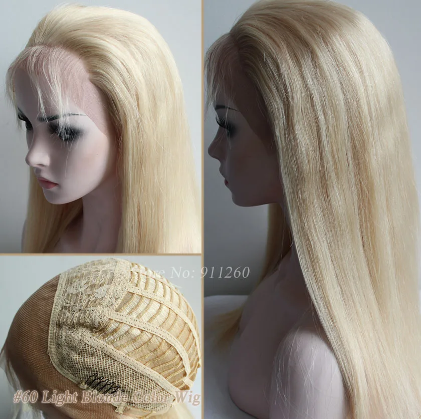 

Unprocessed Brazilian Virgin Hair #60 White Blonde Hair Color Silky Straight Lace Front Wig