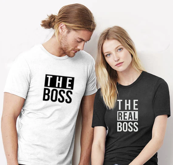 

EnjoytheSpirit The Boss The Real Boss Funny Couple Matching T-shirts Husband and Wife Tees Love Couple Top Tee Funny Print