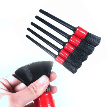 

5Pcs/Set Natural Boar Hair Car Detailing Brush Auto Detail Brush Perfect For Interior Gap Rims Wheels Dashboard Cleaning Tool