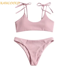 KANCOOLD Женская одежда, сексуальный Одноцветный купальник, Женский Летний Пляжный Купальник с открытыми плечами и открытой спиной, Раздельный купальник для девочек