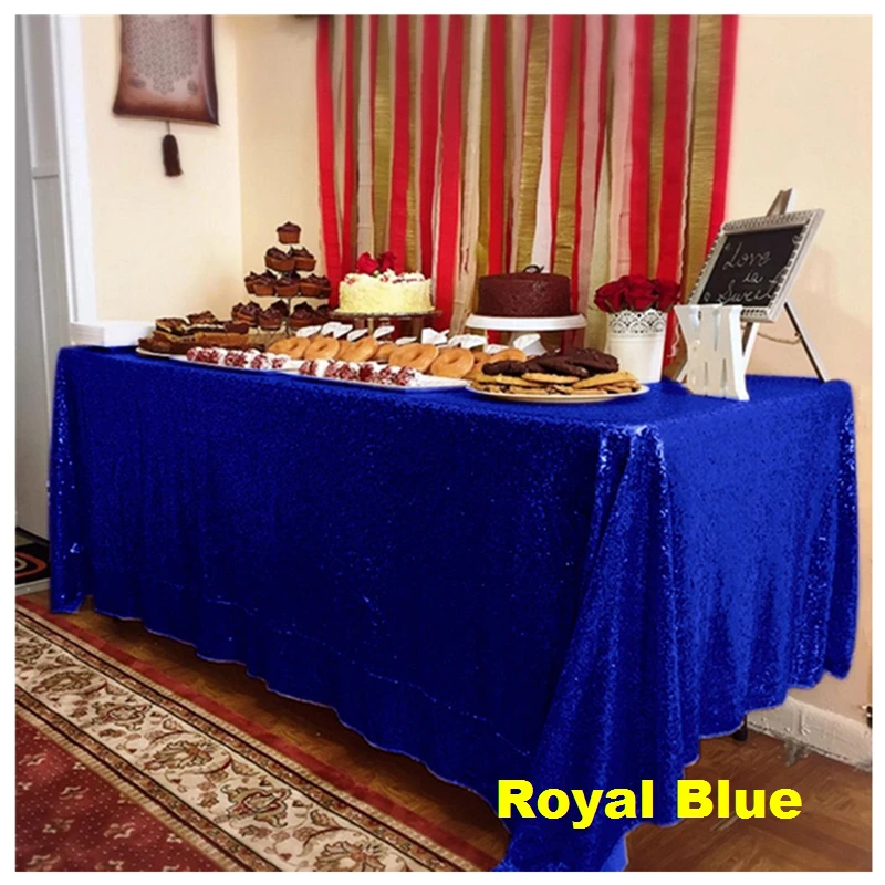 

60X102in Royal Blue Sequin Tablecloth Rectangular Glitter Sequin Tablecover for Wedding Party Christmas Banquet Decor -63