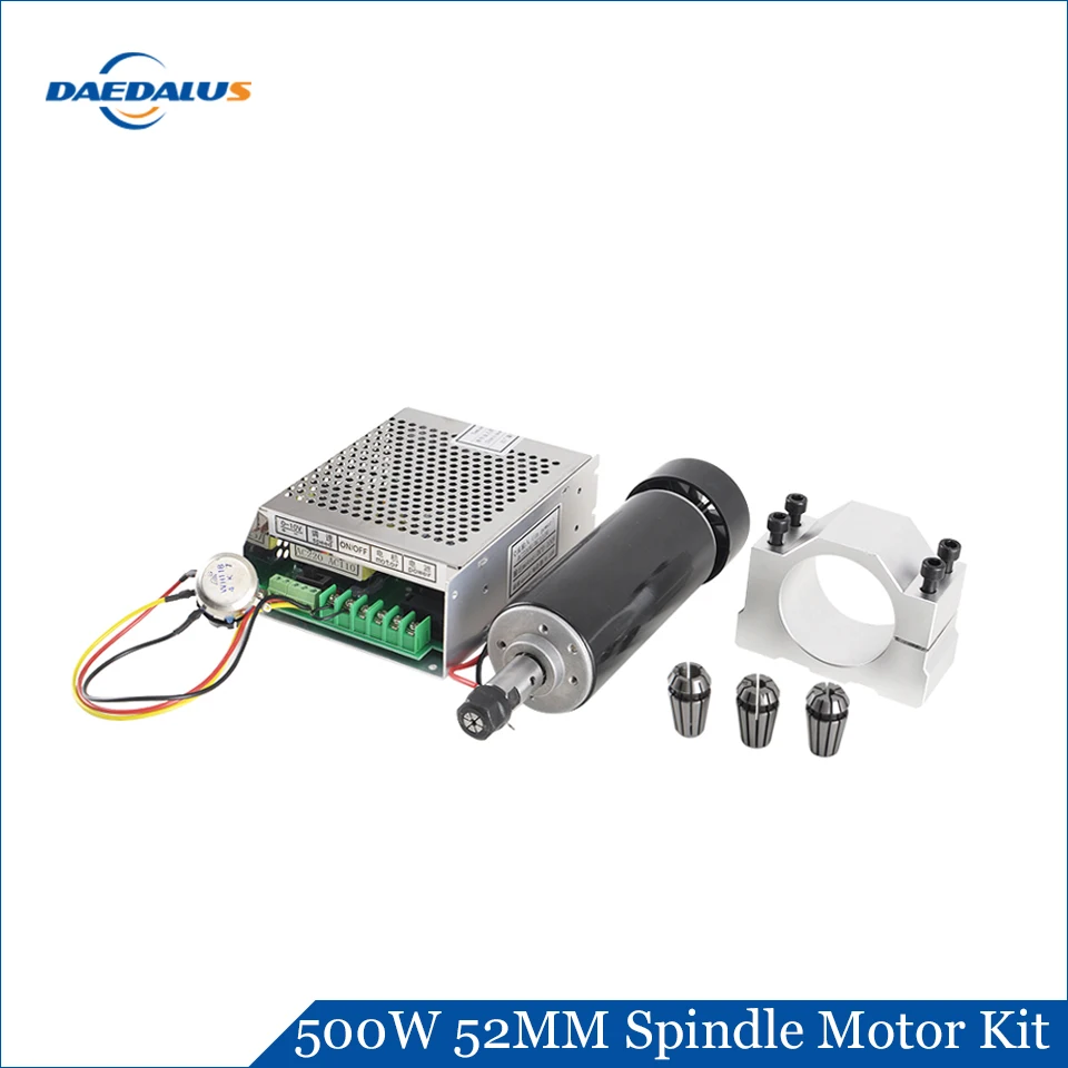 

Daedalus 500w Spindle Motor ER11 CNC Spindle with 110/220v Power Supply 52MM Clamp 3Pcs Collet Tool for Engraving Machine.